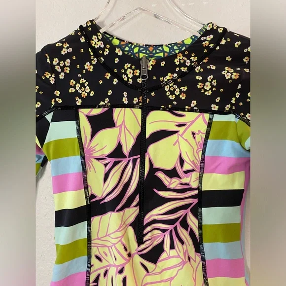 Maaji Green and Pink Rashguard Swimwear with Long Sleeves